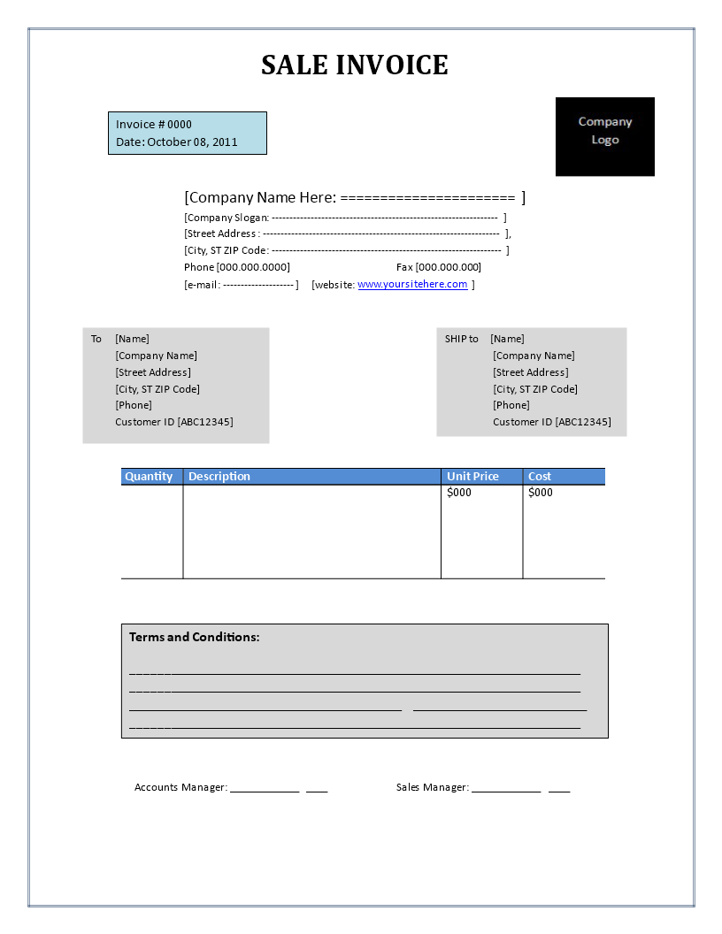 sales invoice word template voorbeeld afbeelding 