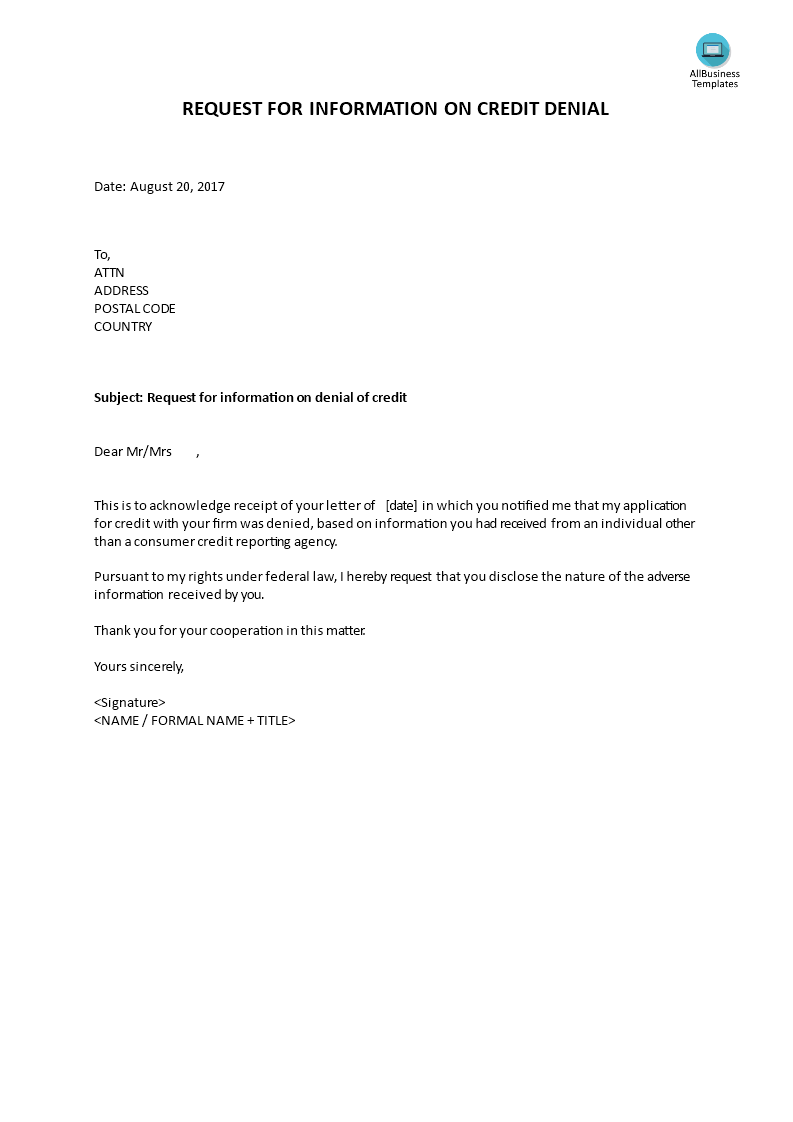 request for information on credit denial template
