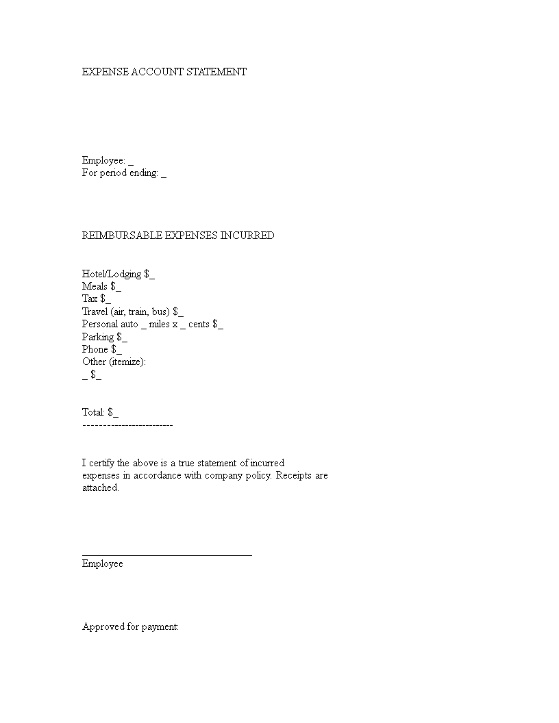 expense account statement template