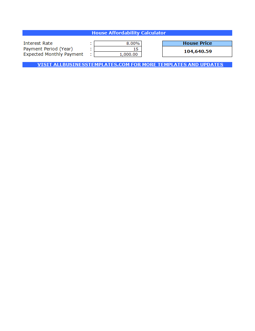 house affordability calculator template