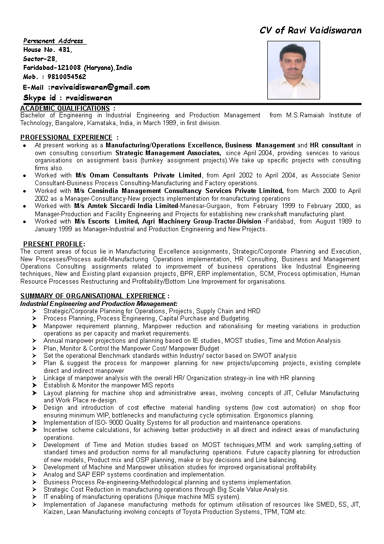 production manager resume modèles