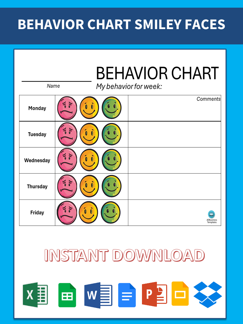 daily behavior chart with smiley faces voorbeeld afbeelding 