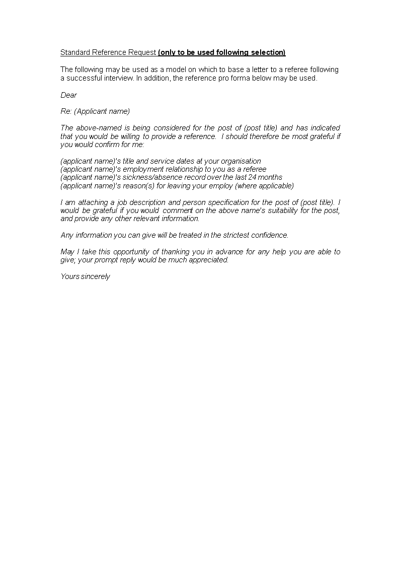 Quality of Work Reference Request Letter template main image