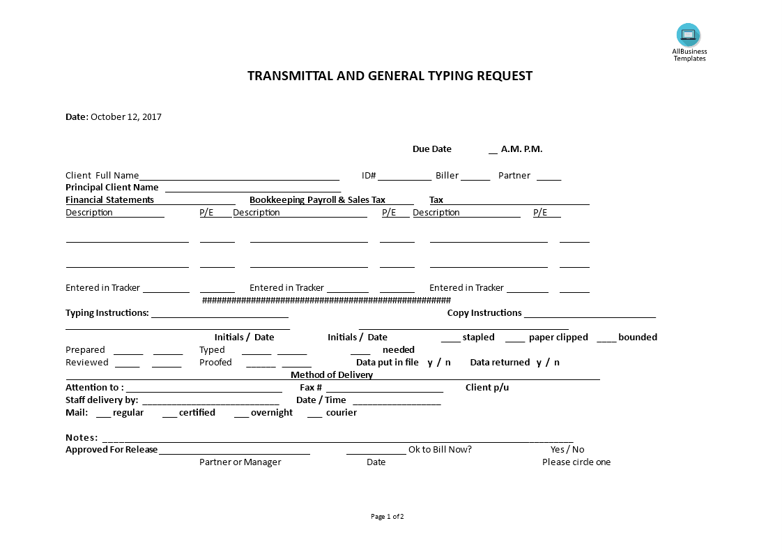 Transmittal And Typing Request Form main image