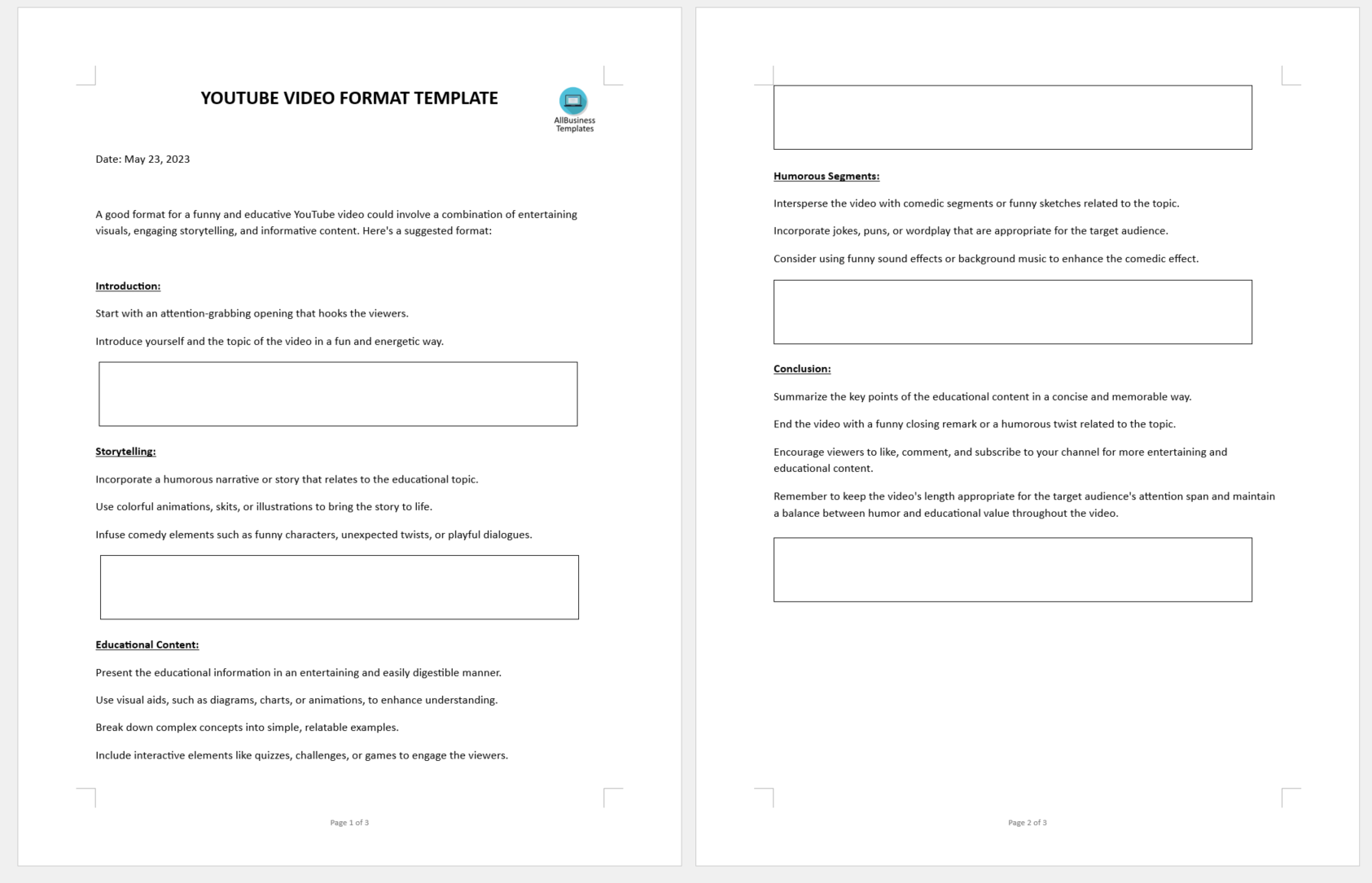 youtube video format template