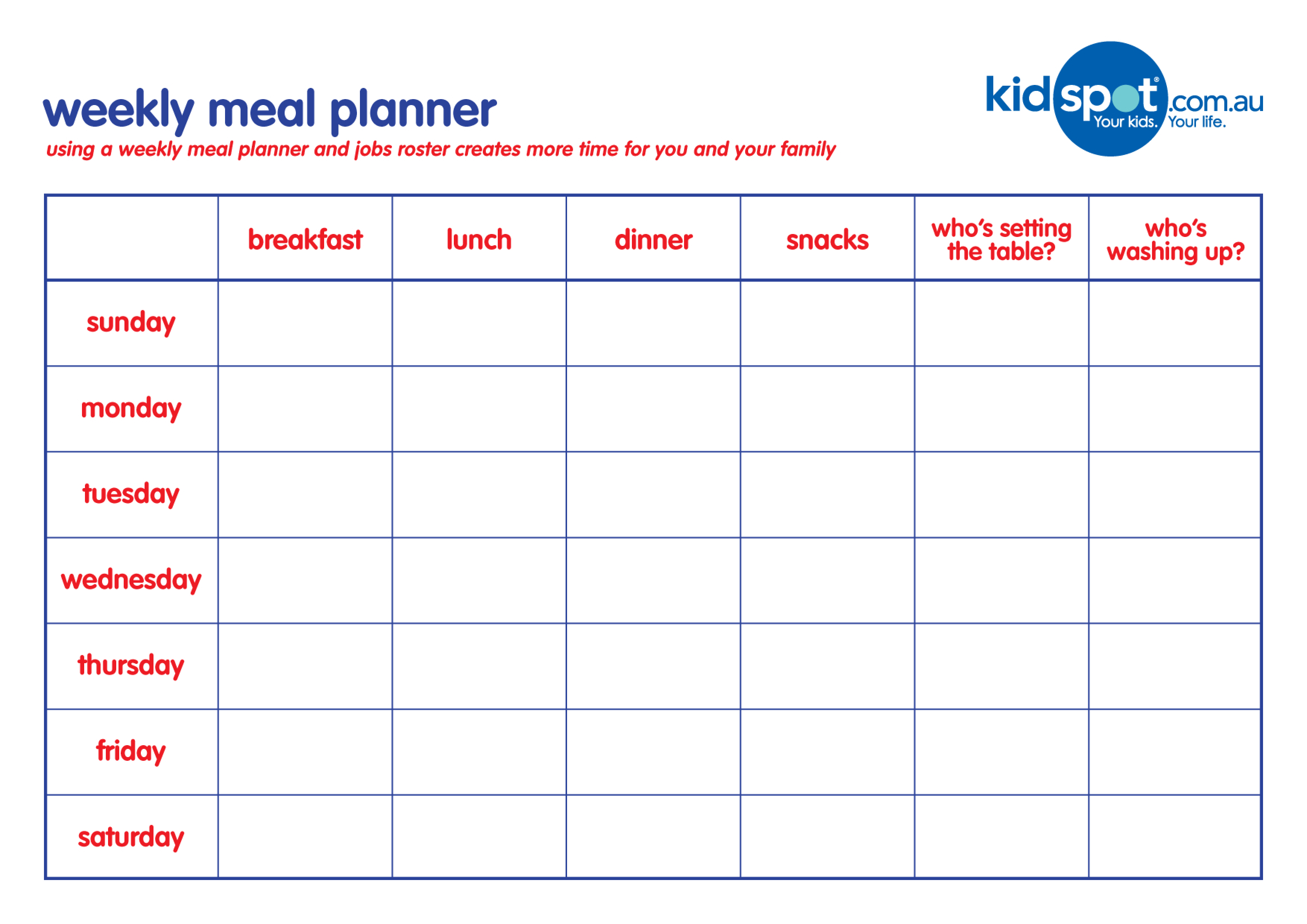 Weekly Family Meal Planner main image