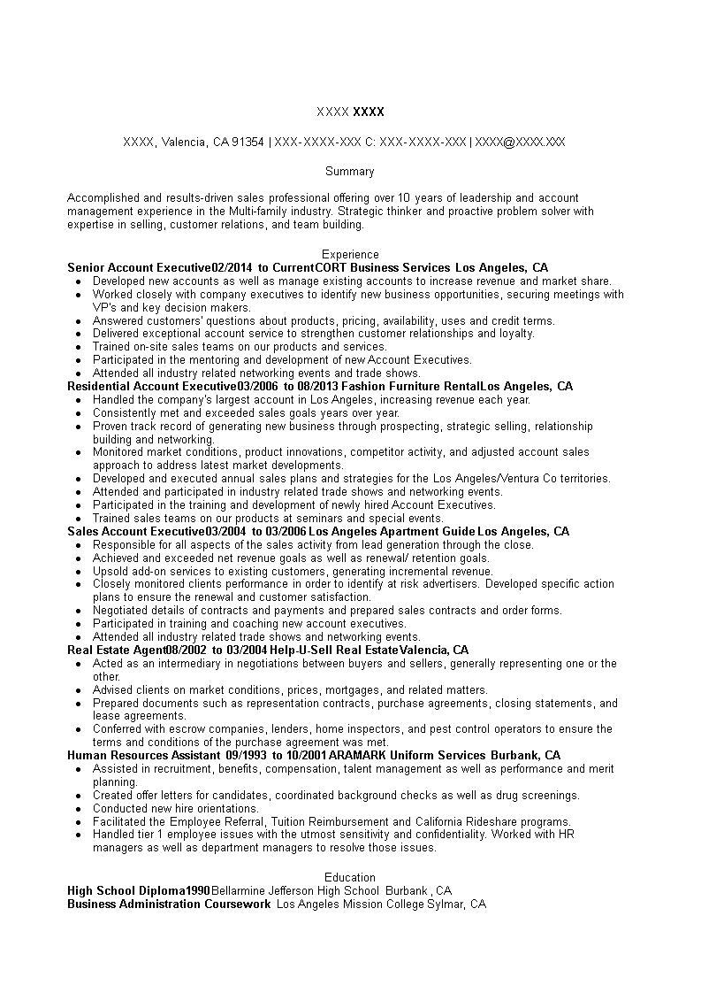 senior account executive resume sample modèles