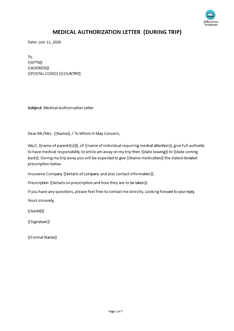 medical authorization letter template template