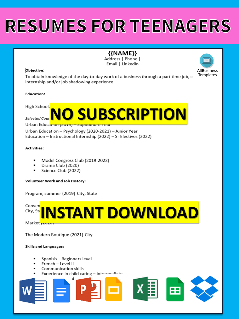teenage resume with no work experience template