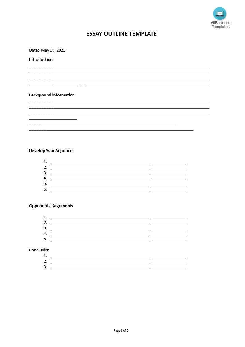 essay plan template template