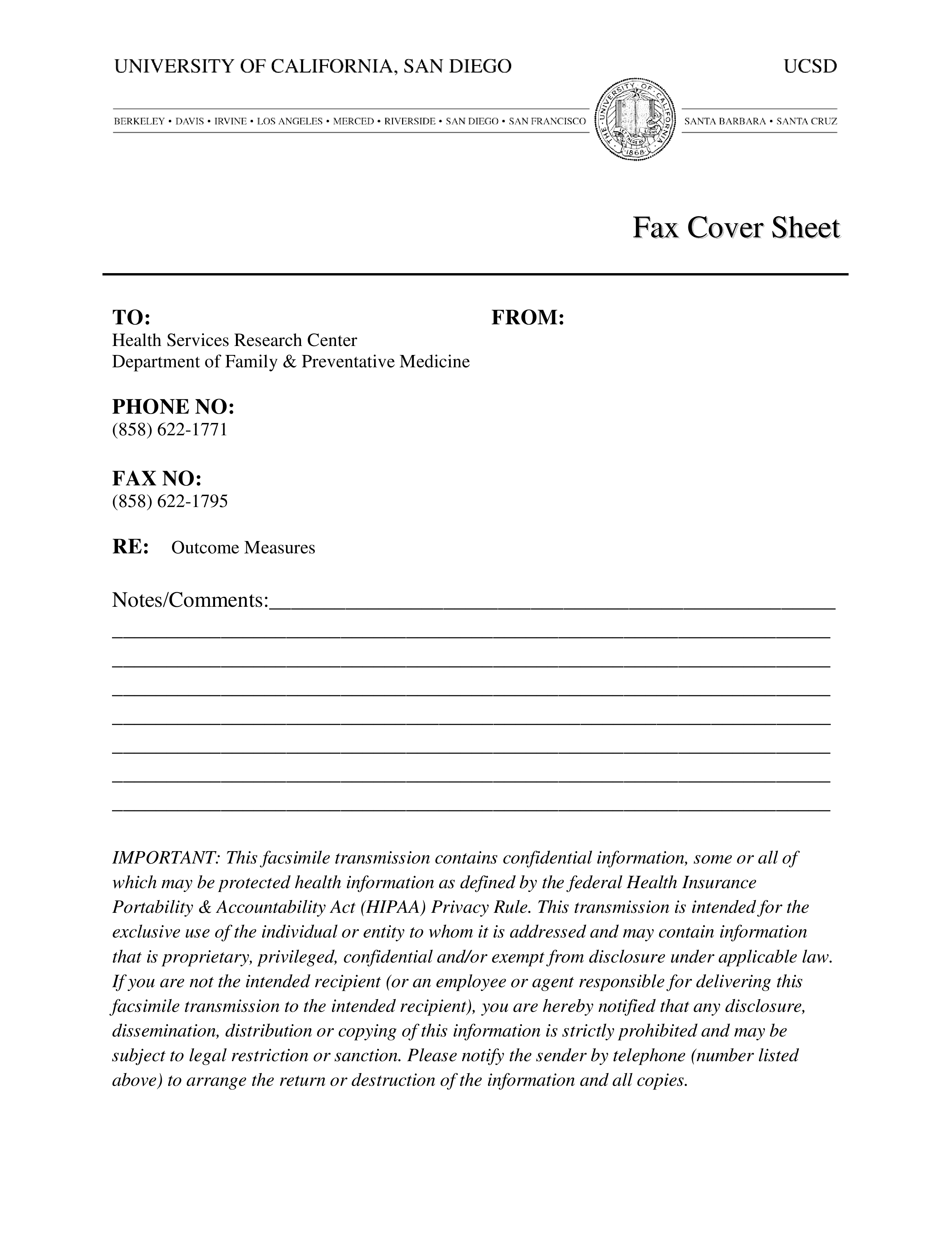 fax cover page template