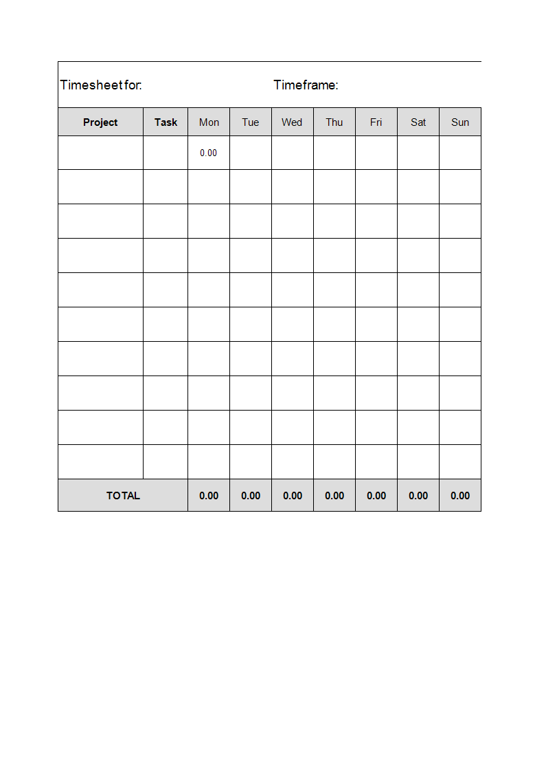 Project Timesheet Excel spreadsheet main image