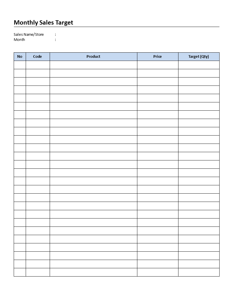monthly sales target template modèles