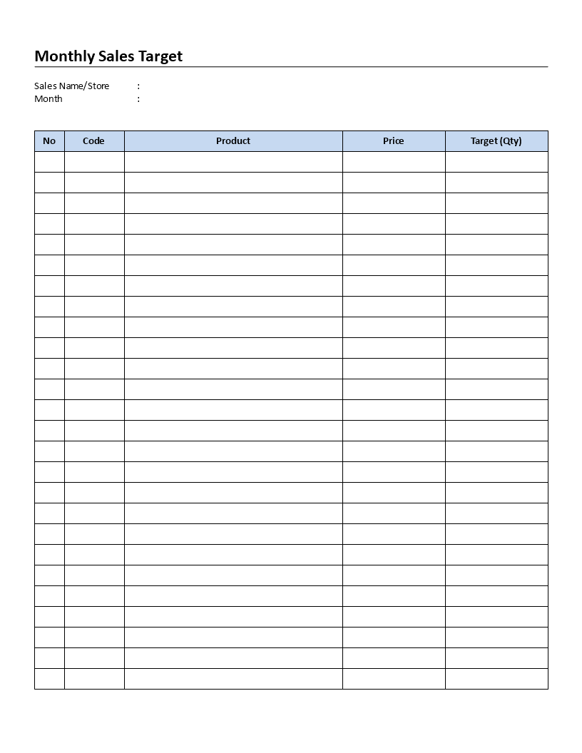 monthly sales target template template