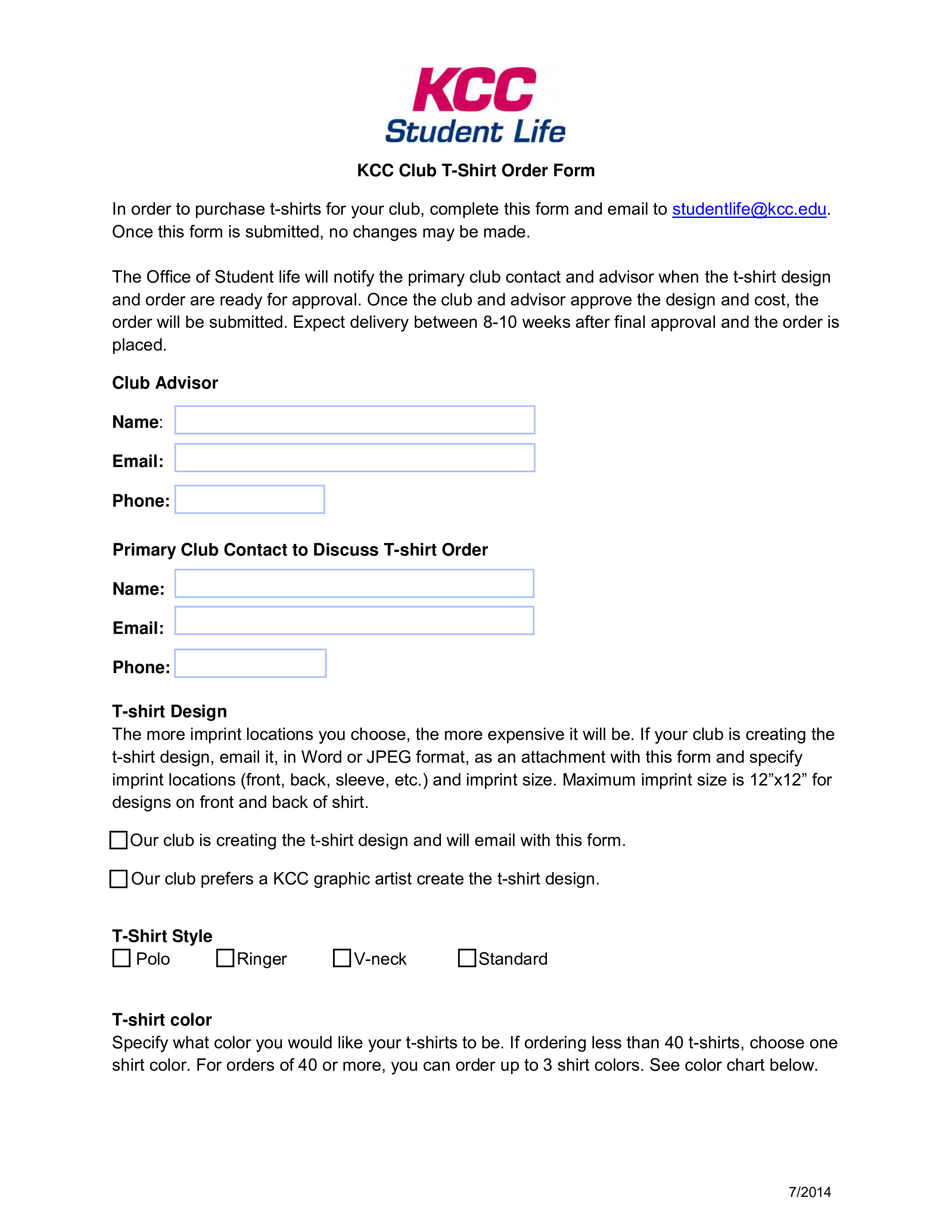 Student Apparel Form main image