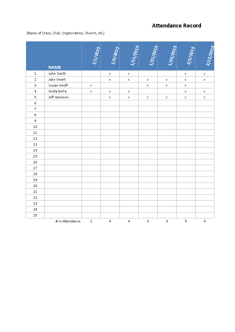 Attendance Record Spreadsheet main image