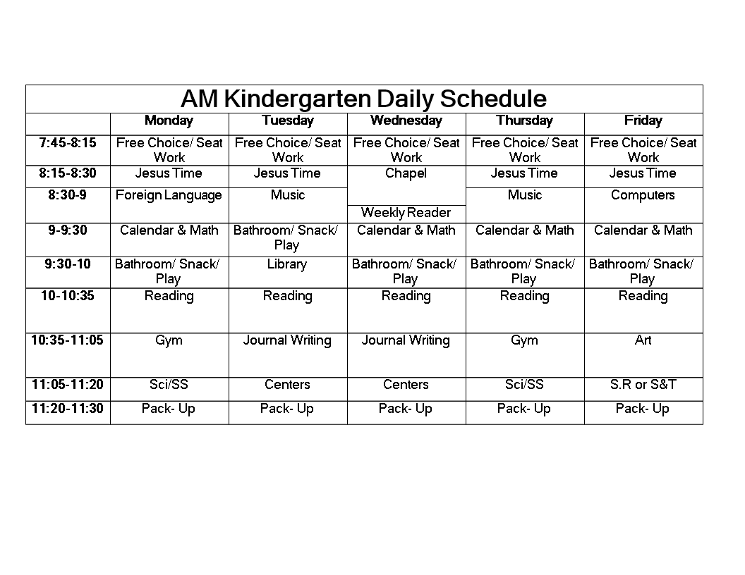 kindergarten daily schedule word plantilla imagen principal