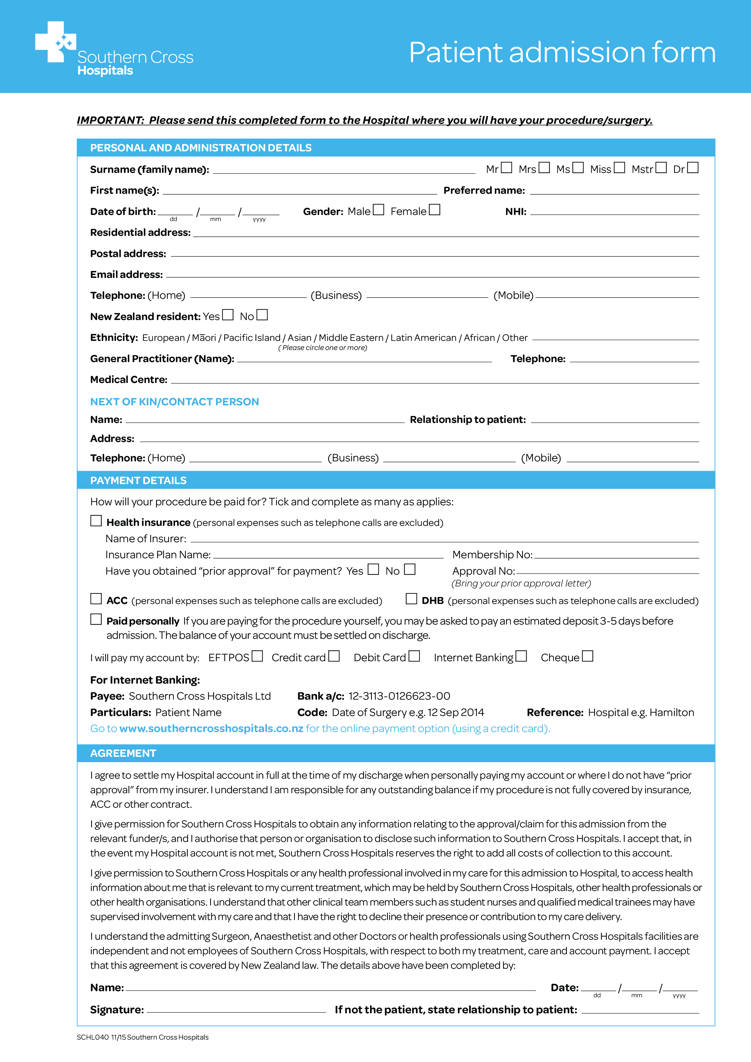 hospital admission letter template