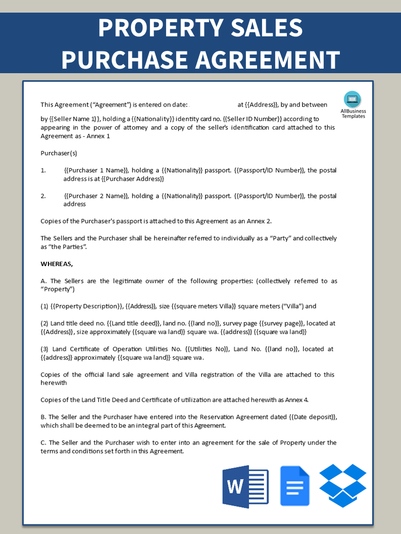 Property Sales Purchase Agreement template main image