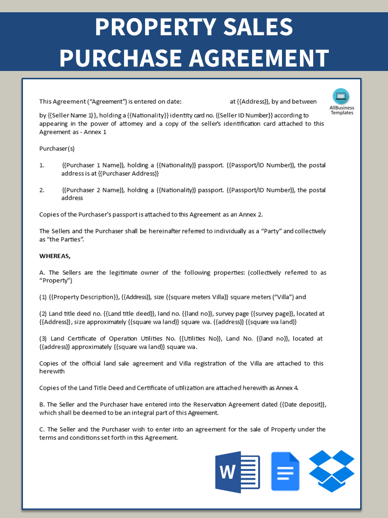 property sales purchase agreement template template