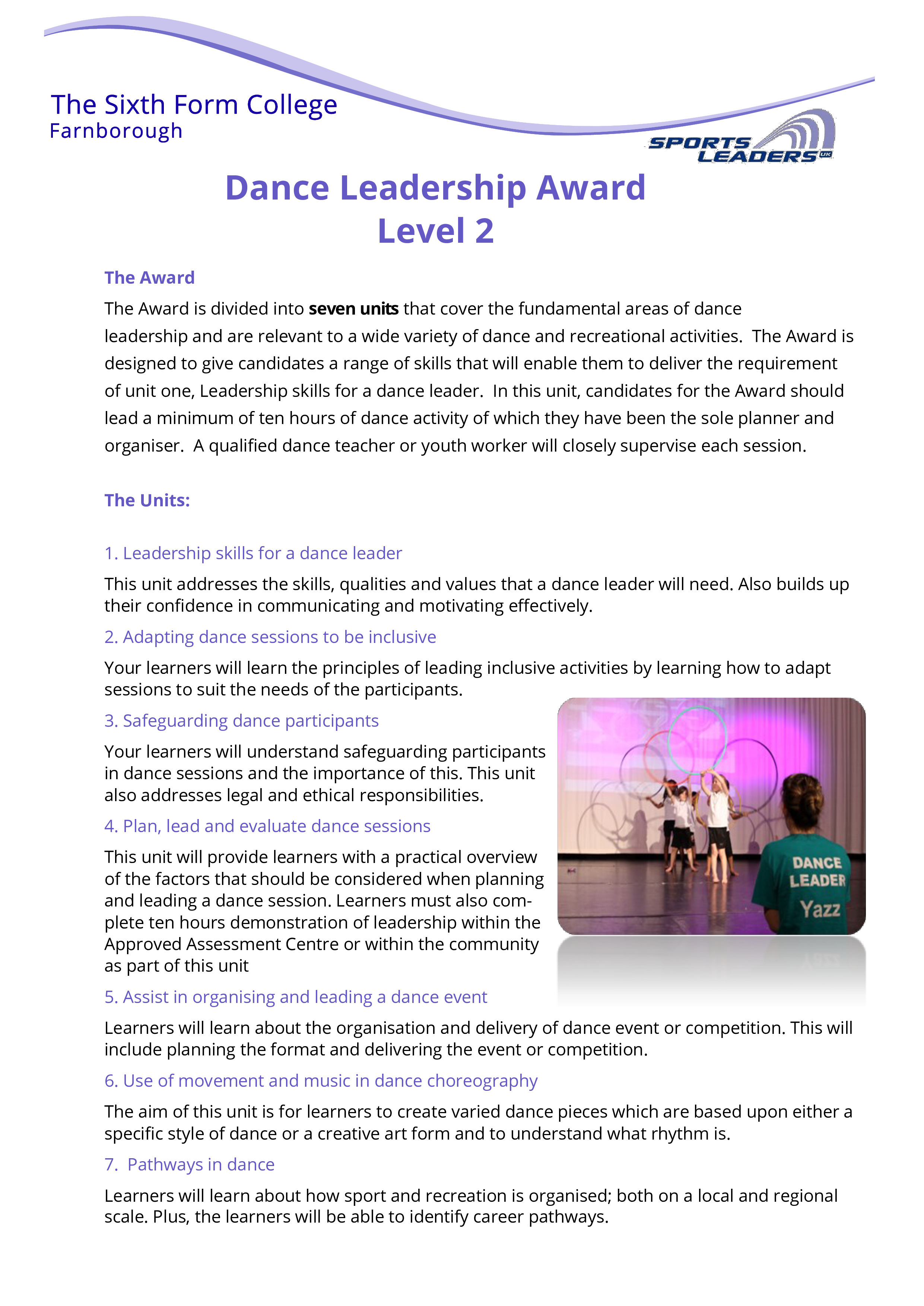 dance leadership award sample template