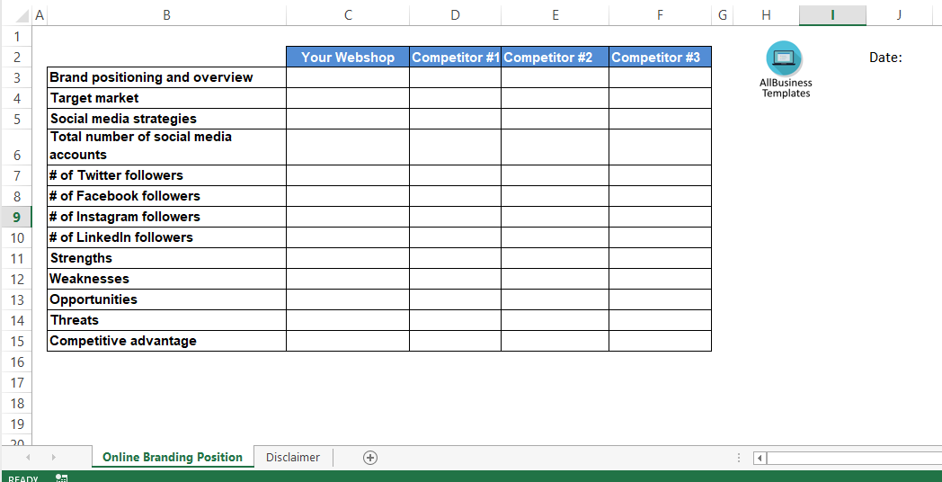 Online Brand Positioning Competitive Analysis Worksheet 模板