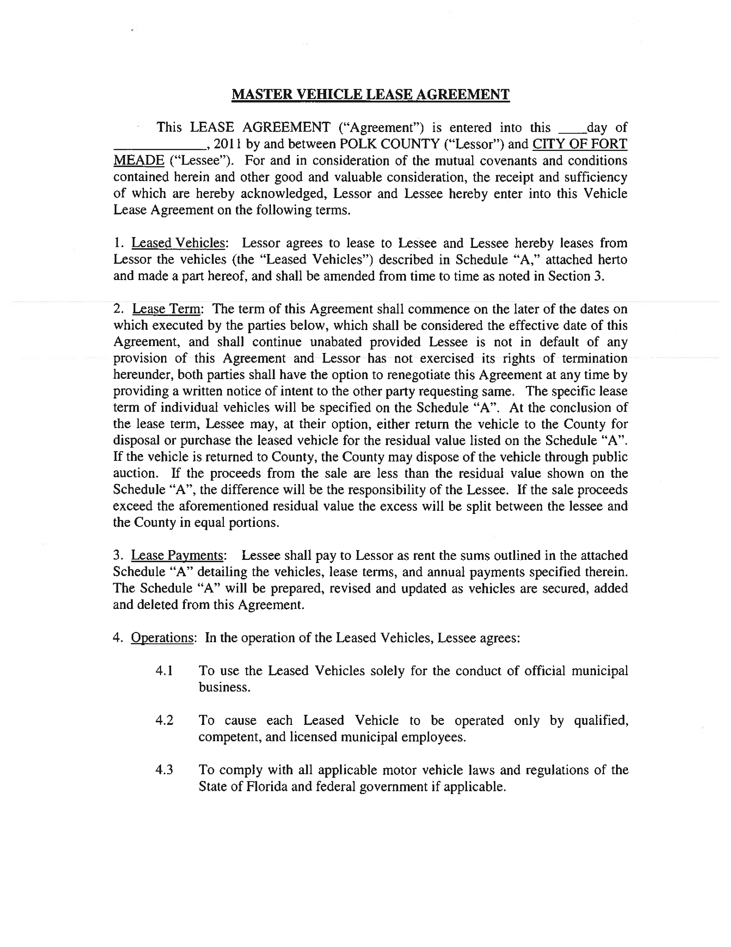 Kostenloses Master Vehicle Lease Agreement Throughout vehicle rental agreement template