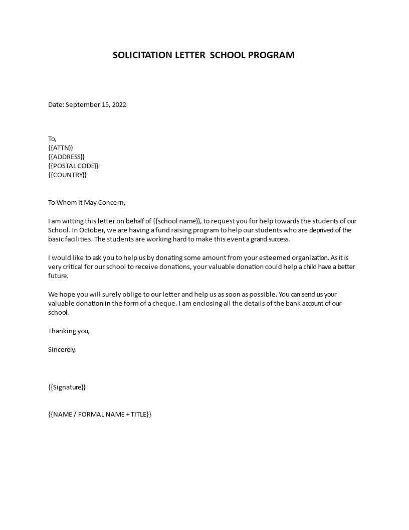 sample solicitation letter template