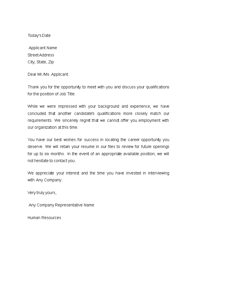 Sample Application Rejection Letter main image