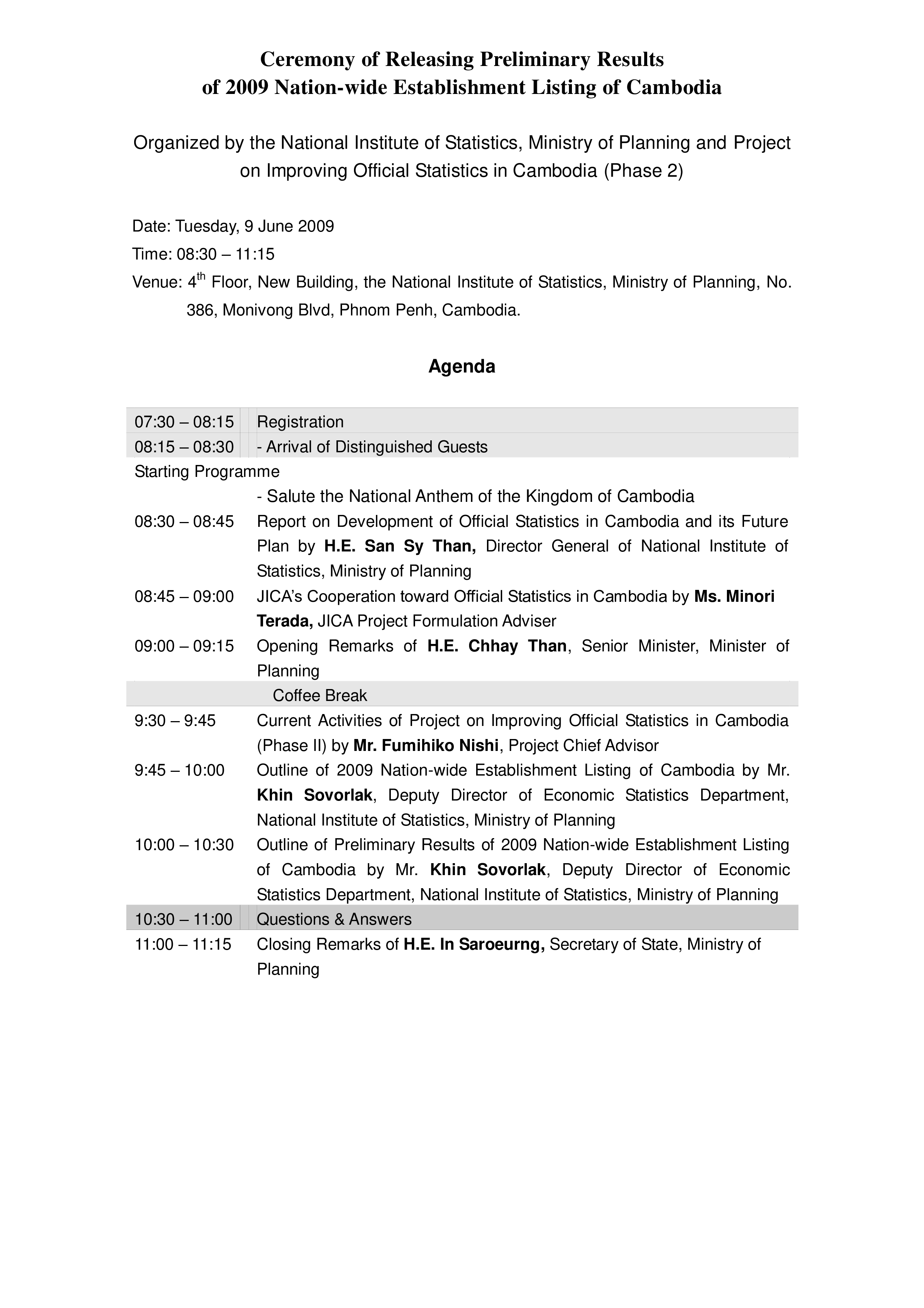 ceremony of releasing preliminary results agenda voorbeeld afbeelding 