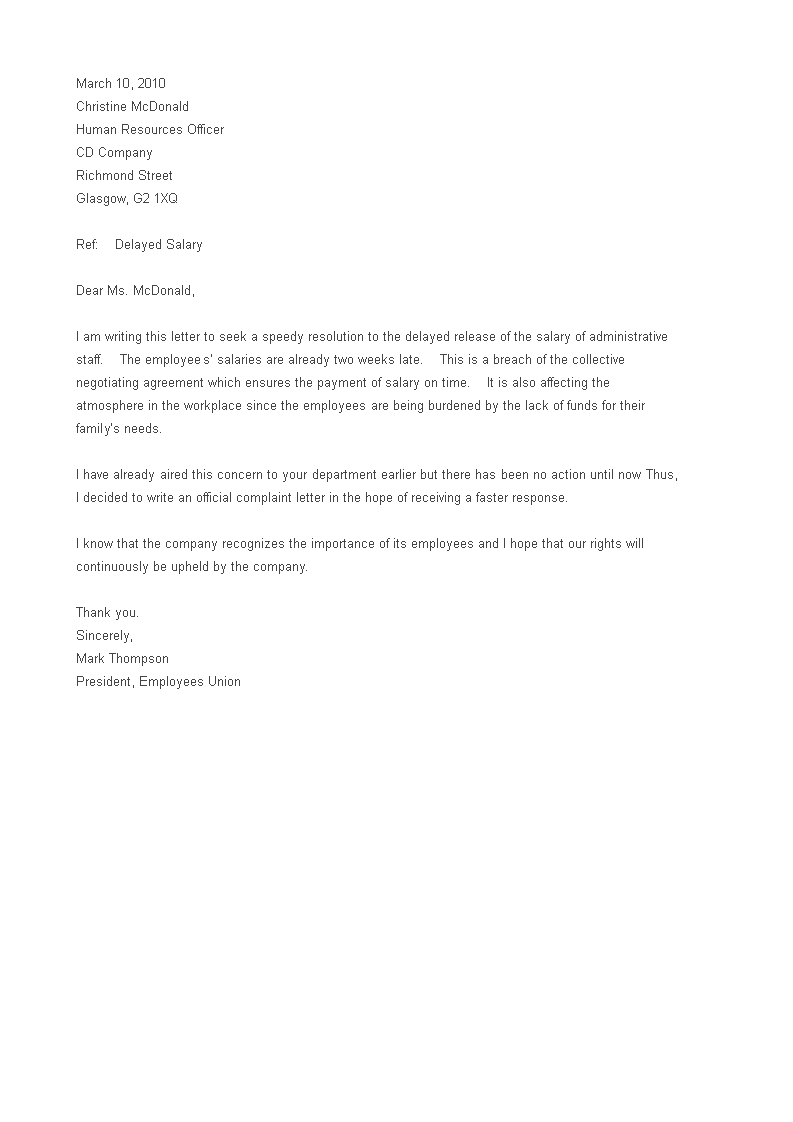 Kostenloses Employee Formal Complaint Letter Sample