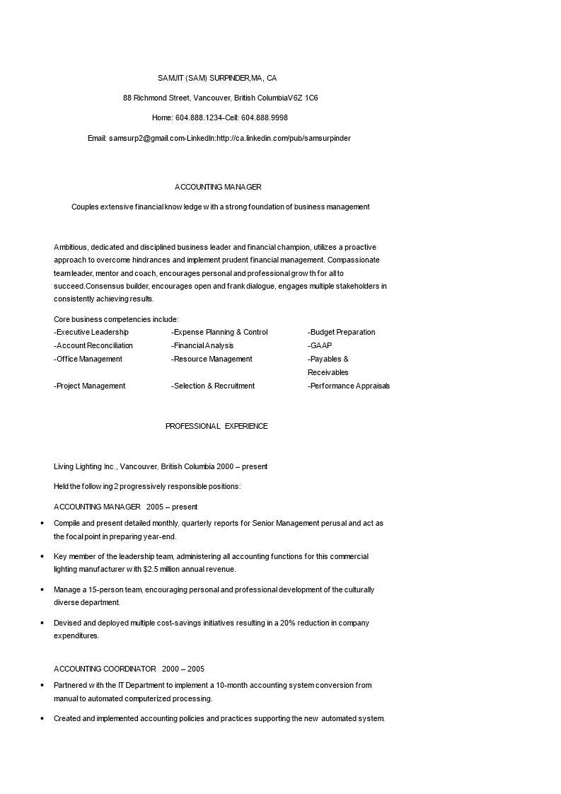 finance accounting manager resume voorbeeld afbeelding 