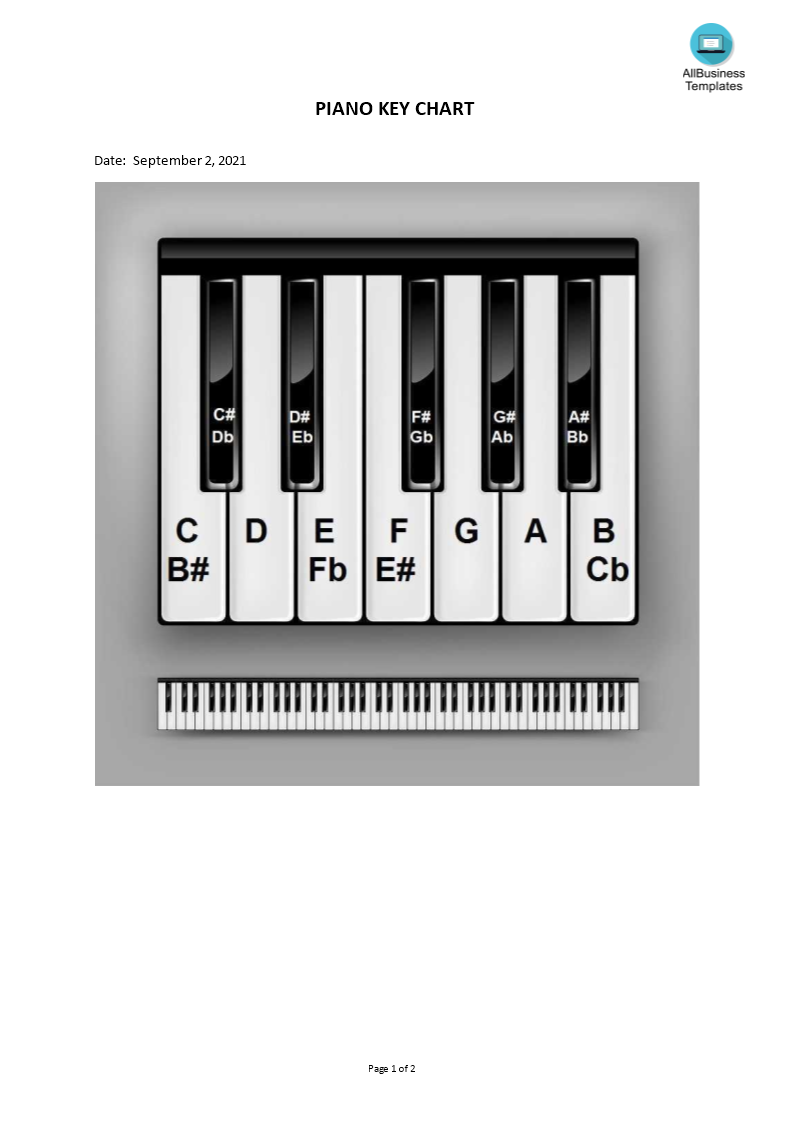 piano key chart voorbeeld afbeelding 