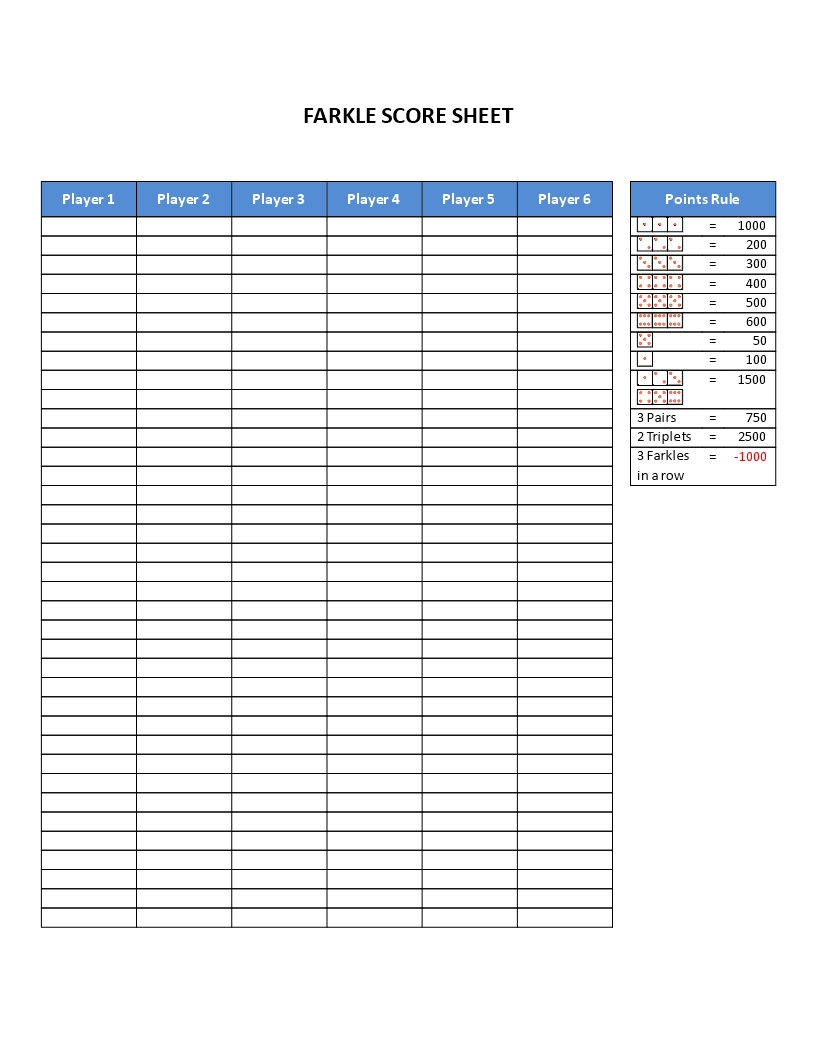 Farkle Scoresheet template main image