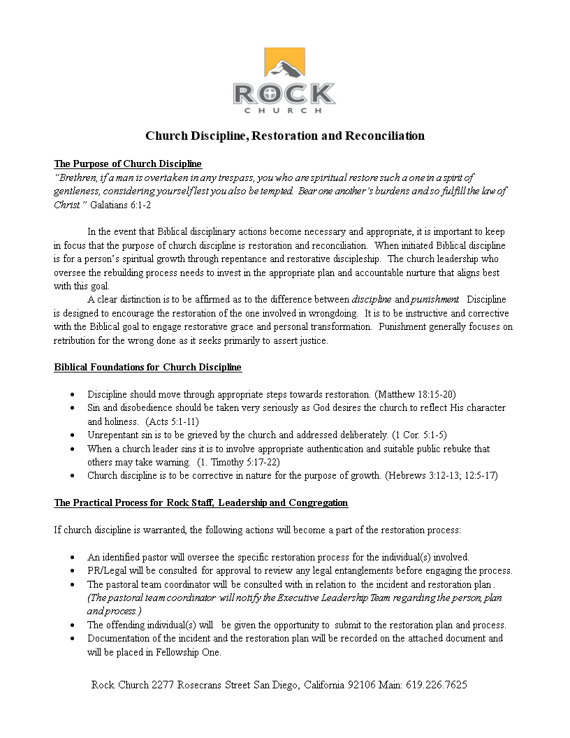 church disciplinary action form template