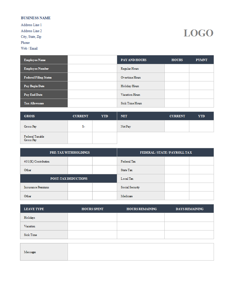 Payroll Template Excel Worksheet 模板