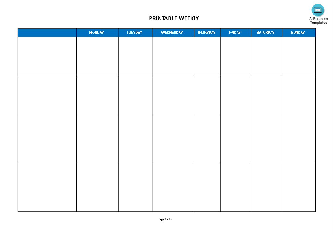 weekly calendar landscape format Hauptschablonenbild