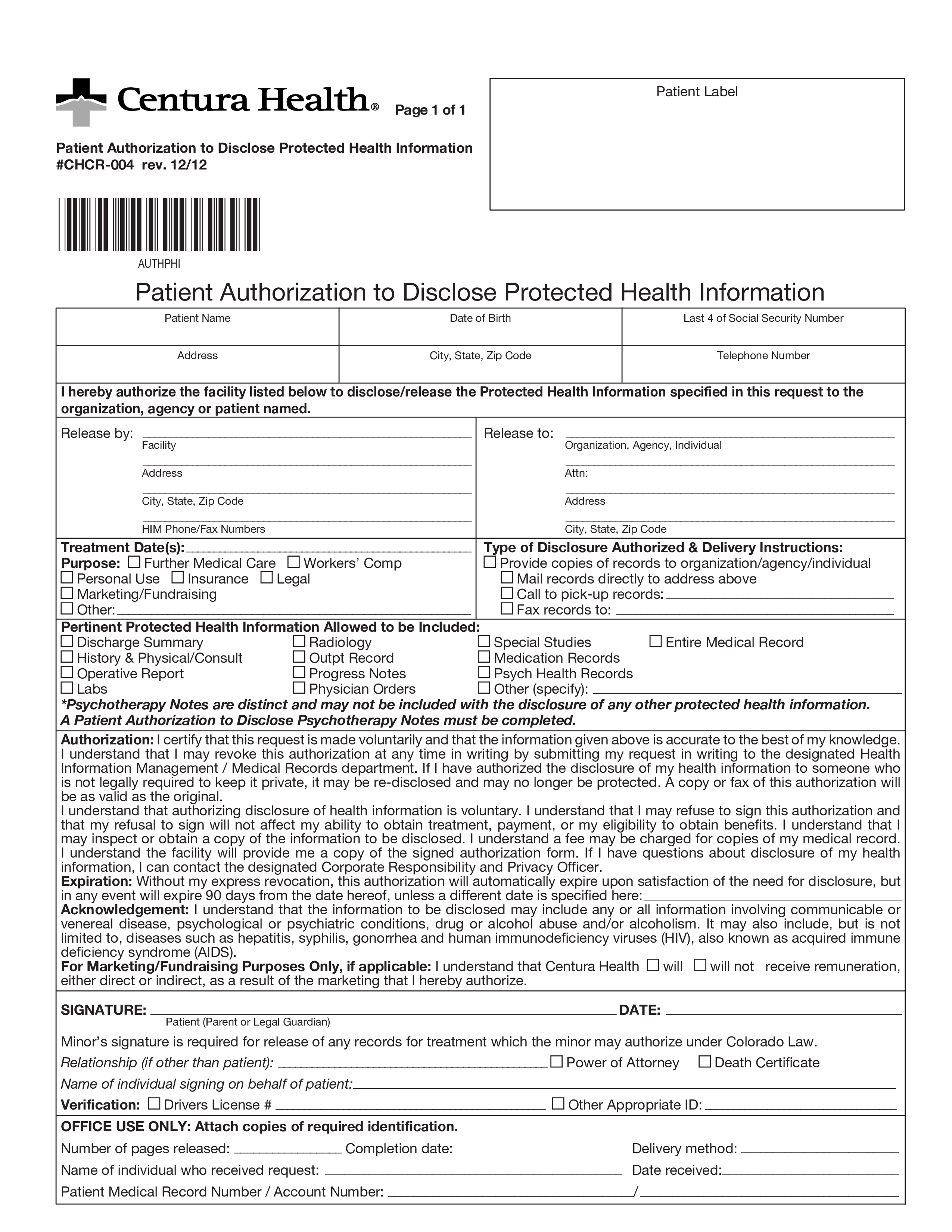 patient medical records release form template