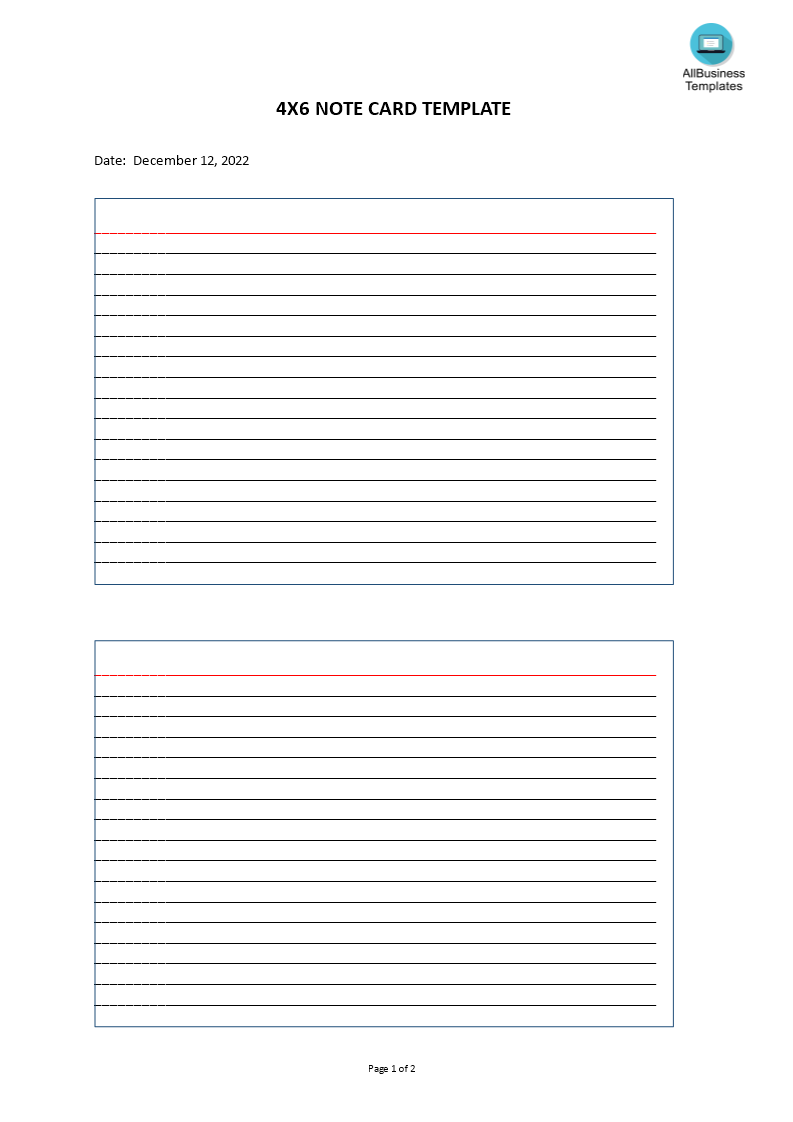 4x6 note card template voorbeeld afbeelding 