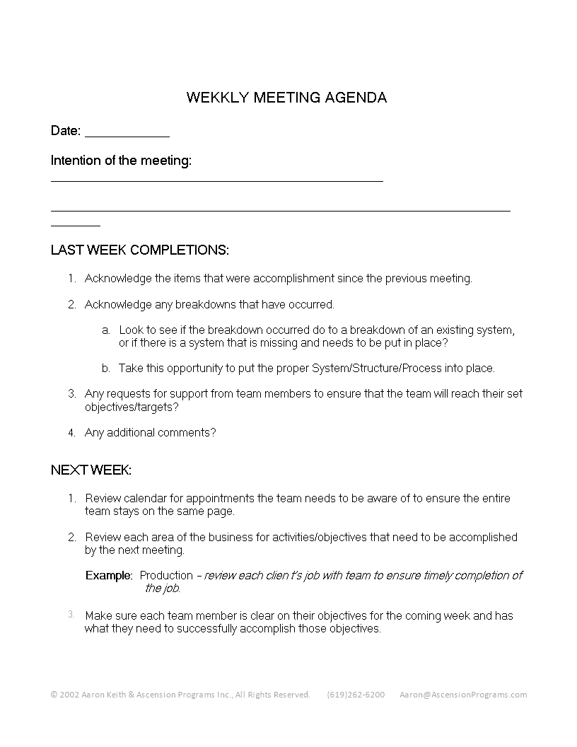 Weekly Meeting Agenda In Word main image