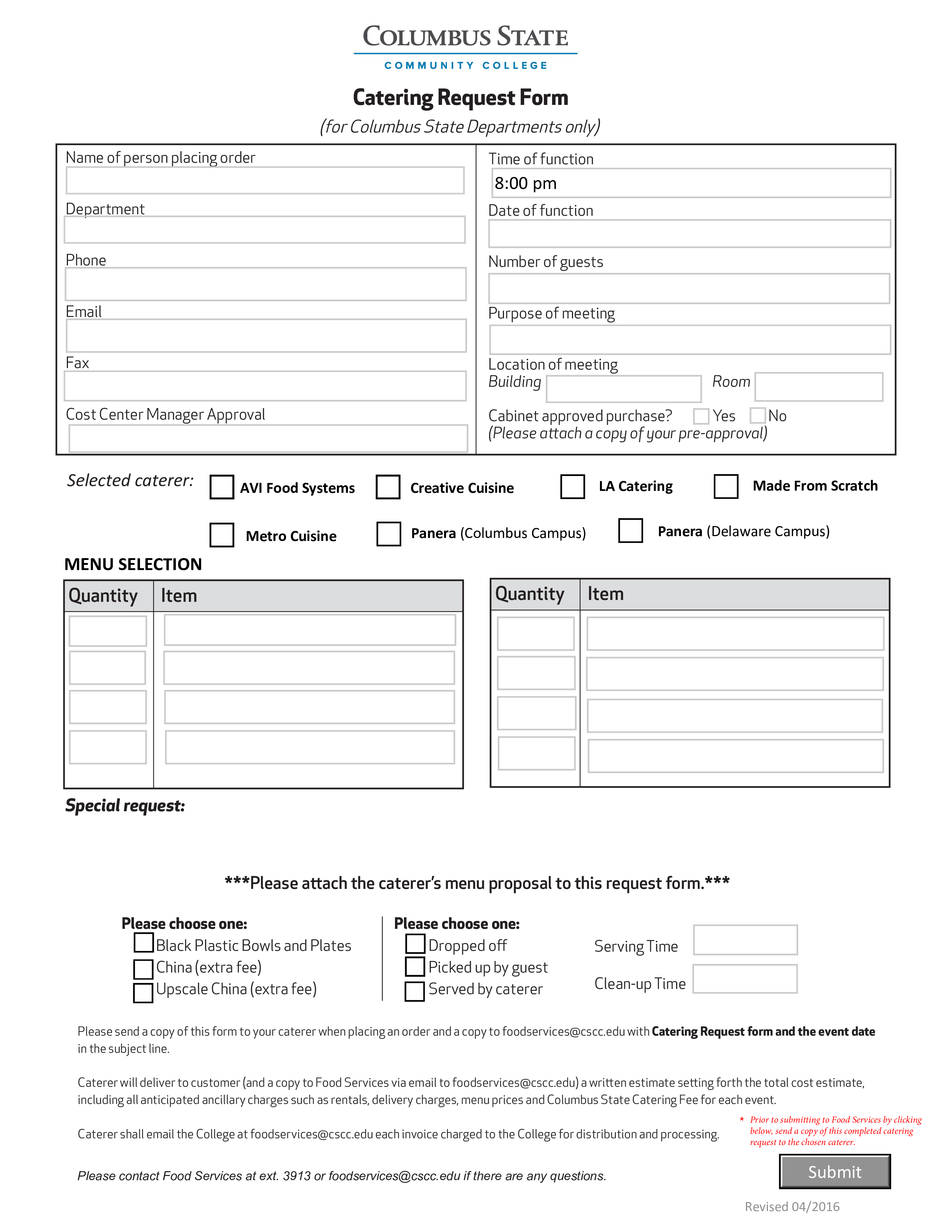 cateringrequest template