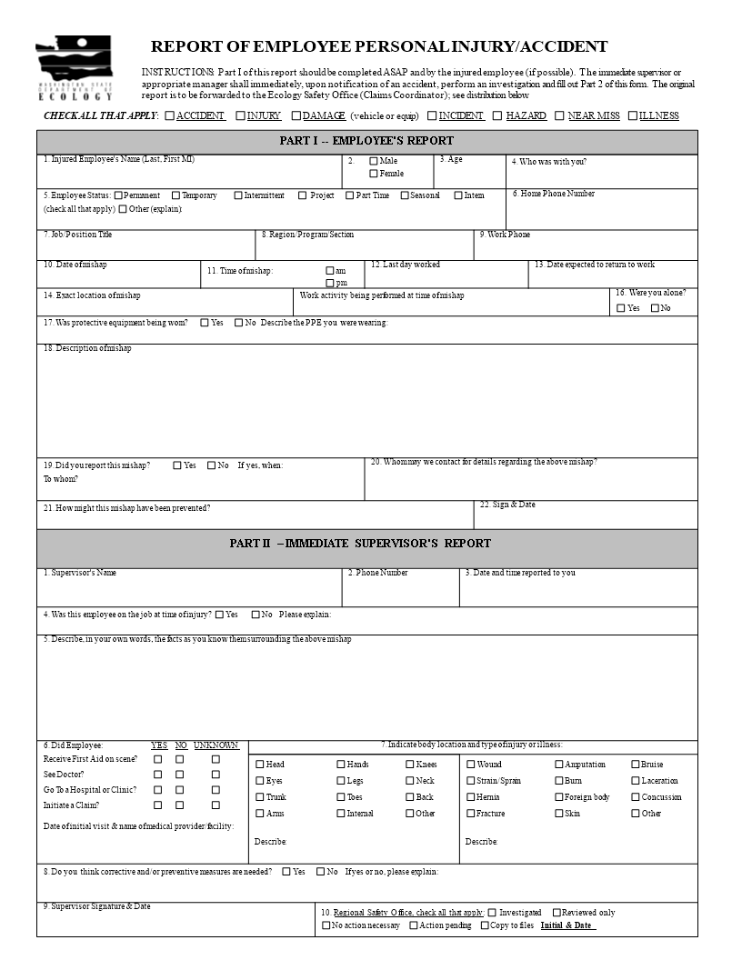 employee injury incident report template template