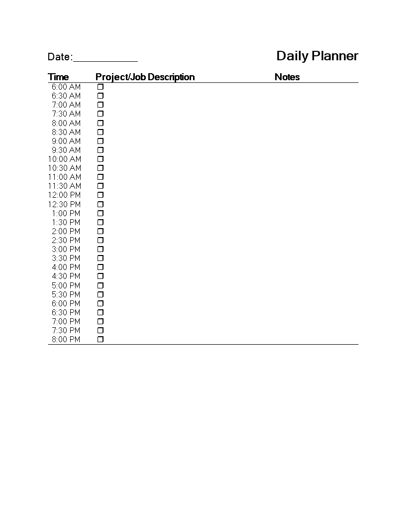 daily project planner printable modèles