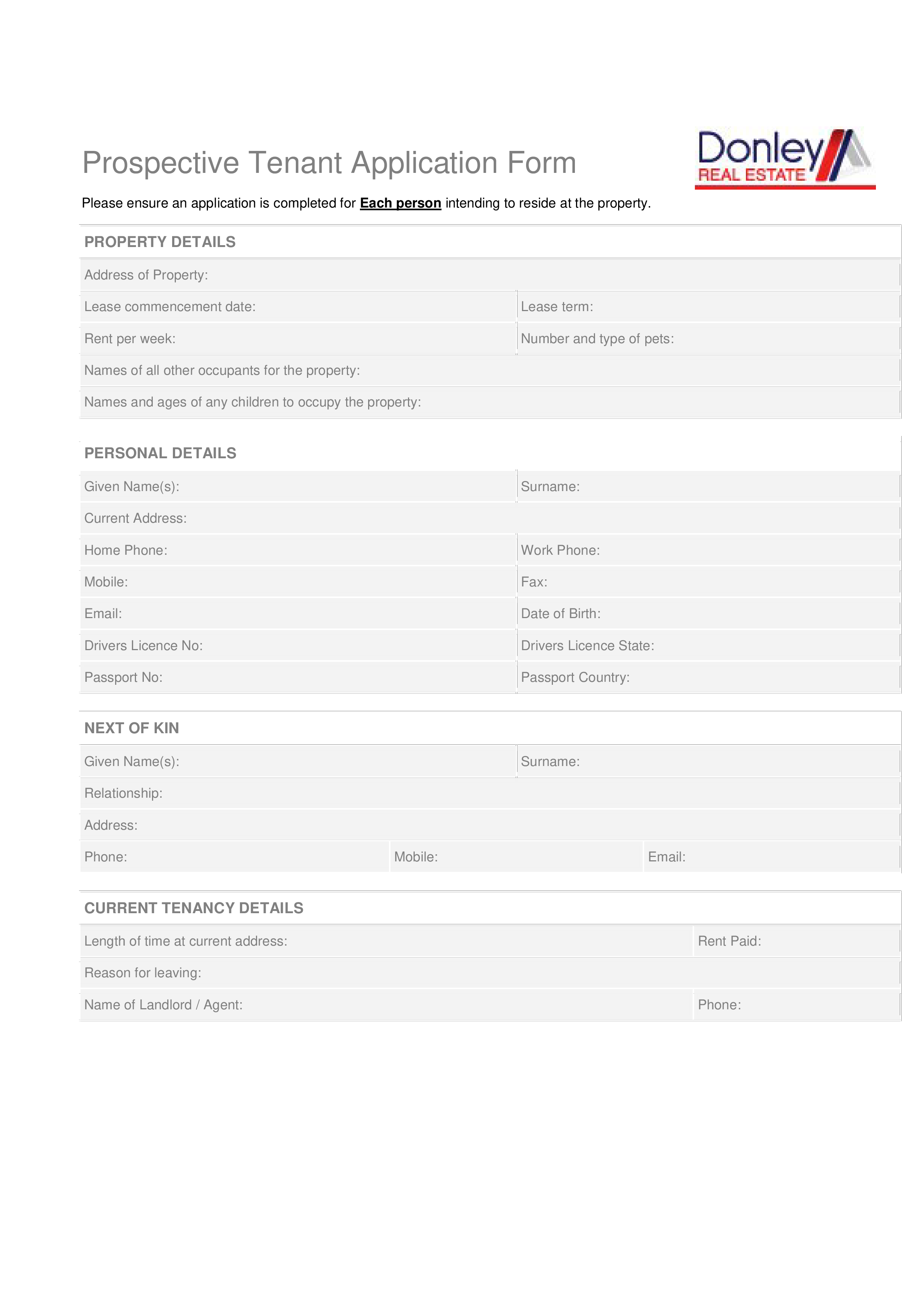 prospective tenant application form modèles