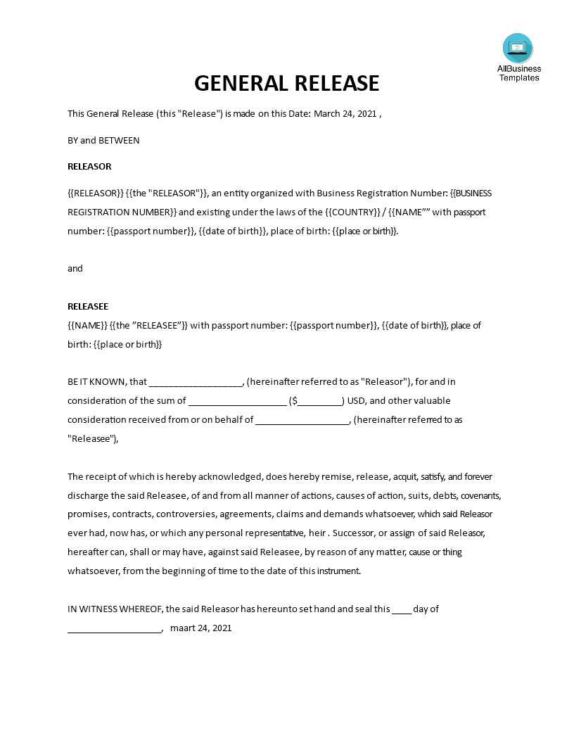 General Release Of Information Form Template from www.allbusinesstemplates.com