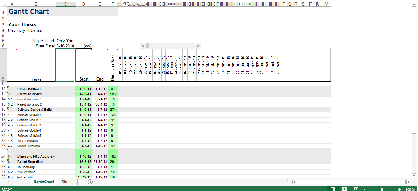 University Thesis Developing Gantt Chart in Excel main image