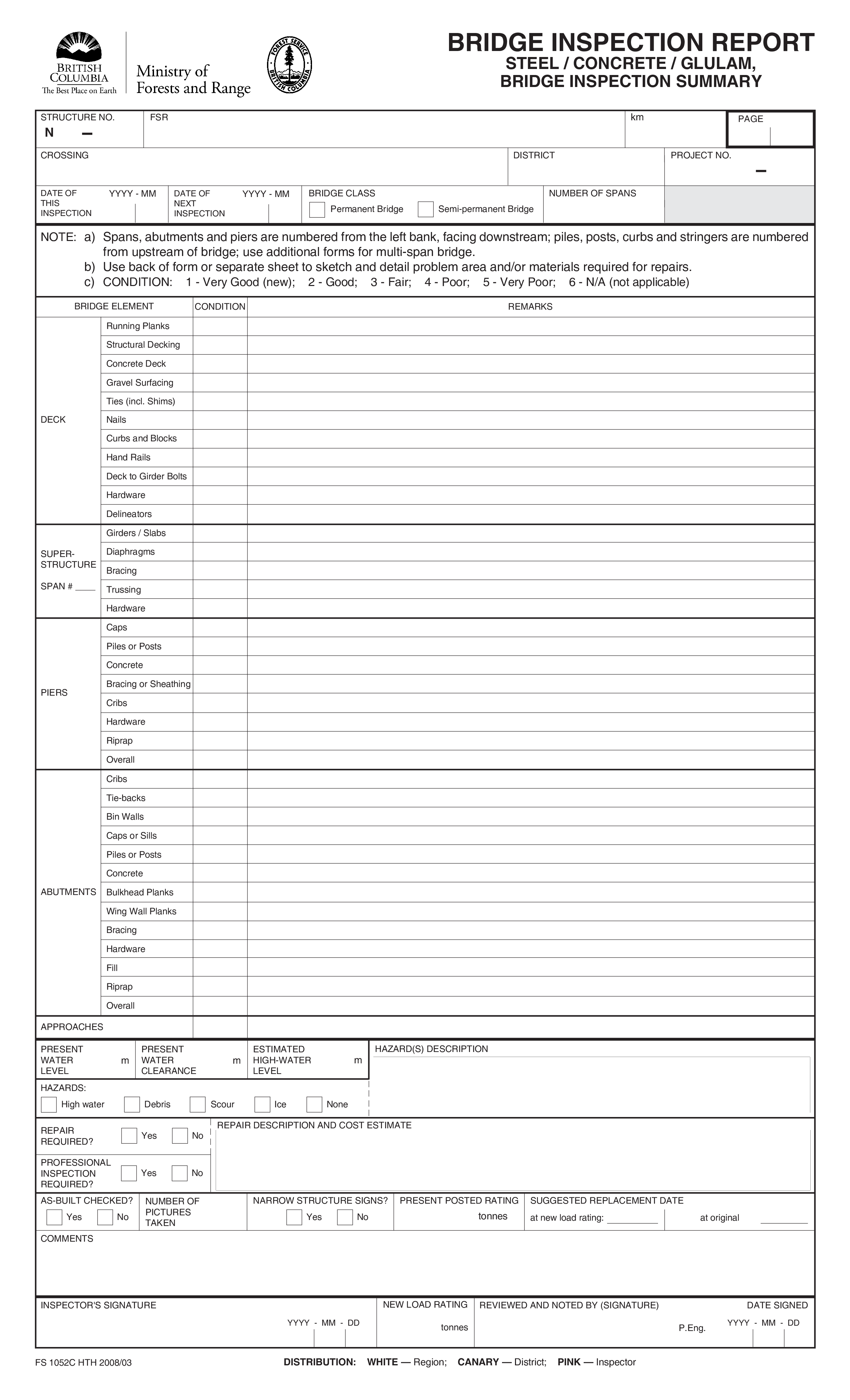 bridge inspection template