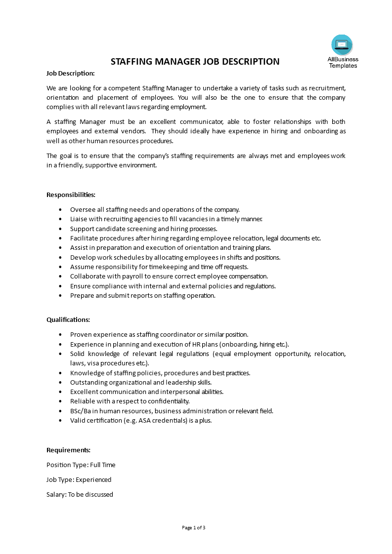 staffing manager job description plantilla imagen principal