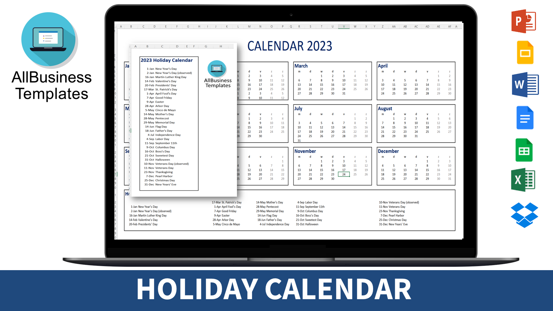 usa holidays calendar 2023 voorbeeld afbeelding 