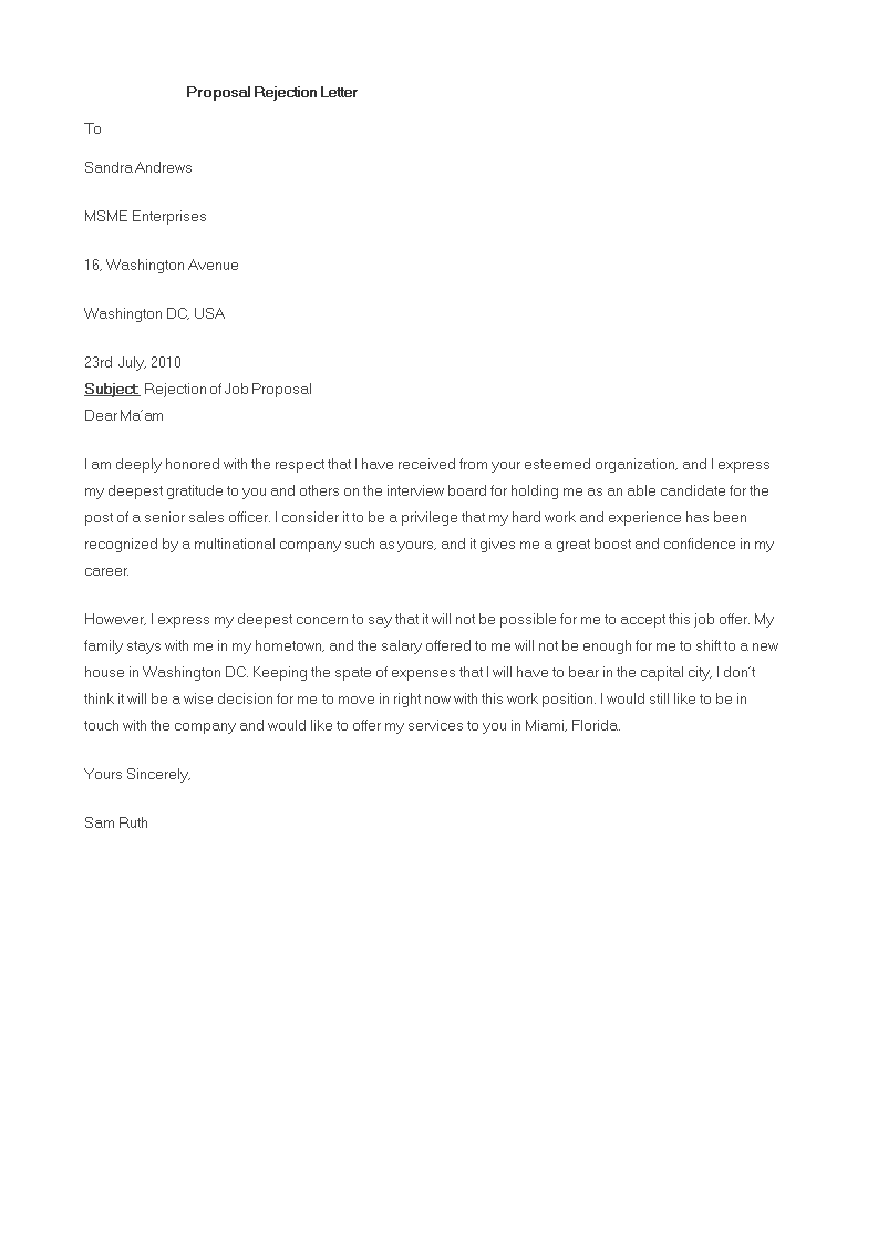 Proposal Rejection Letter template main image